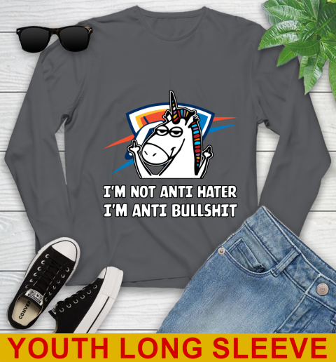 Oklahoma City Thunder NBA Basketball Unicorn I'm Not Anti Hater I'm Anti Bullshit Youth Long Sleeve 9