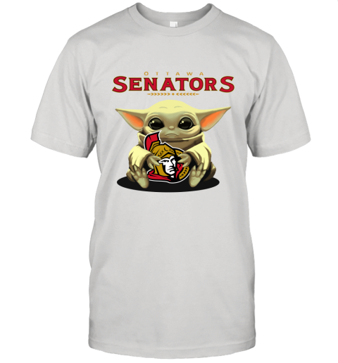 Baby Yoda Hugs The Ottawa Senators Ice Hockey Unisex Jersey Tee