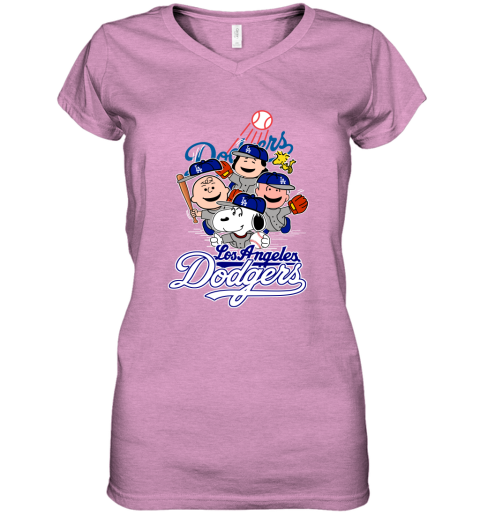 MLB Los Angeles Dodgers Snoopy Charlie Brown Woodstock The Peanuts Movie  Baseball T Shirt_000 Women's T-Shirt