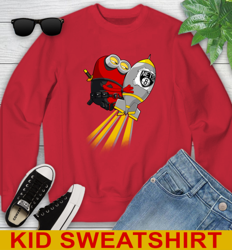 NBA Basketball Brooklyn Nets Deadpool Minion Marvel Shirt Youth Sweatshirt 7