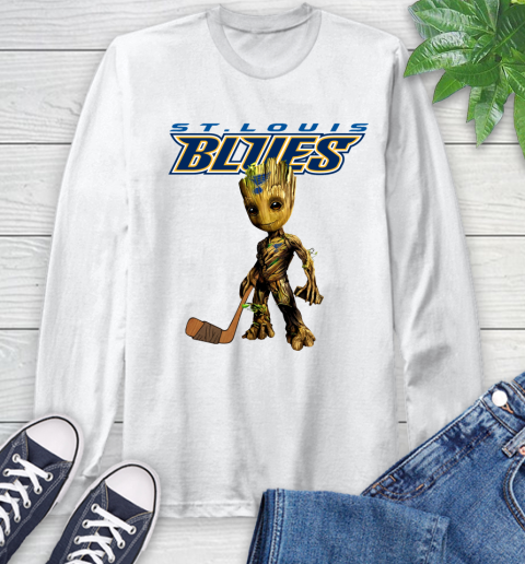 St.Louis Blues NHL Hockey Groot Marvel Guardians Of The Galaxy Long Sleeve T-Shirt