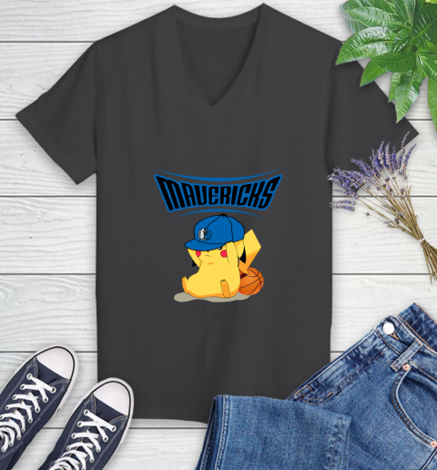 NBA Pikachu Basketball Sports Dallas Mavericks Women's V-Neck T-Shirt 8