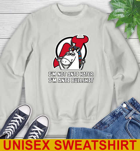 New Jersey Devils NHL Hockey Unicorn I'm Not Anti Hater I'm Anti Bullshit Sweatshirt 12