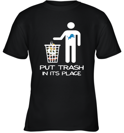 Detroit Lions Put Trash In Its Place Funny NFL Youth T-Shirt