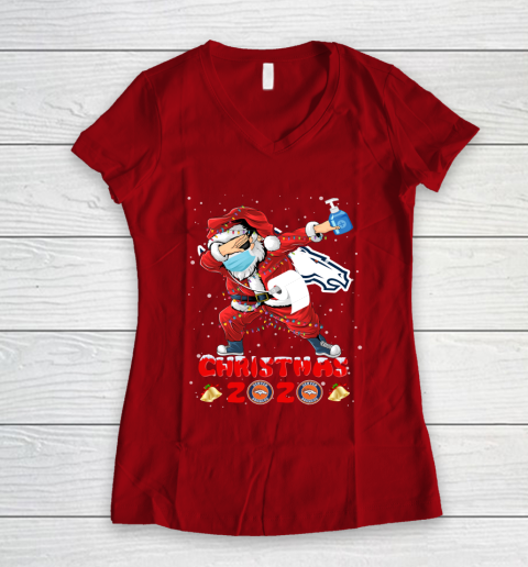 Denver Broncos Funny Santa Claus Dabbing Christmas 2020 NFL Women's V-Neck T-Shirt 8