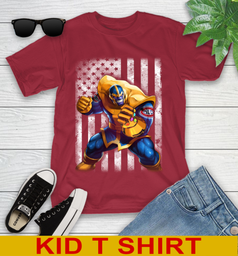 NHL Hockey Montreal Canadiens Thanos Marvel American Flag Shirt Youth T-Shirt 12