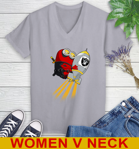 NFL Football Oakland Raiders Deadpool Minion Marvel Shirt Women's V-Neck T-Shirt 4