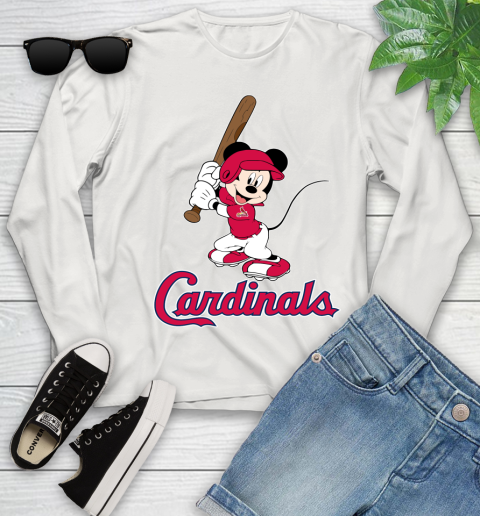 MLB Baseball St.Louis Cardinals Cheerful Mickey Mouse Shirt Youth Long Sleeve 12