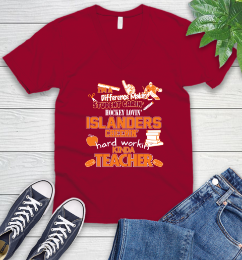 New York Islanders NHL I'm A Difference Making Student Caring Hockey Loving Kinda Teacher V-Neck T-Shirt 7