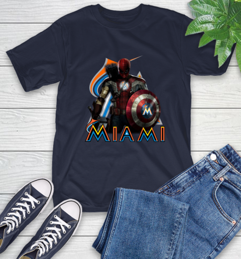 MLB Captain America Thor Spider Man Hawkeye Avengers Endgame Baseball Miami Marlins T-Shirt 4