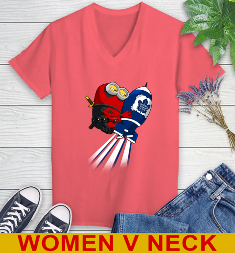 NHL Hockey Toronto Maple Leafs Deadpool Minion Marvel Shirt Women's V-Neck T-Shirt 6