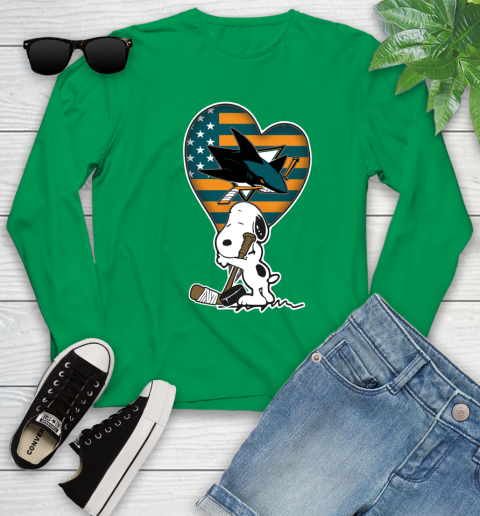 San Jose Sharks NHL Hockey The Peanuts Movie Adorable Snoopy Youth Long Sleeve 6