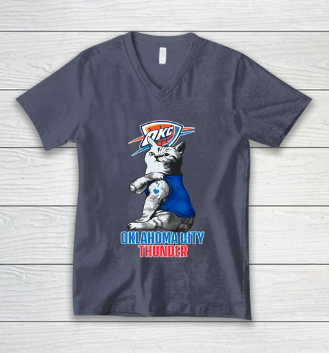 NBA Basketball My Cat Loves Oklahoma City Thunder V-Neck T-Shirt 7