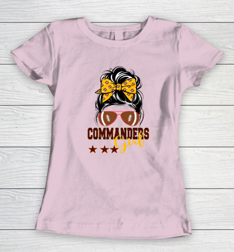 Retro Commanders Girl Messy Bun Sports Fan Team Matching Women's T-Shirt 5