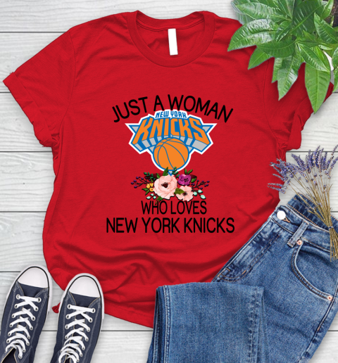 NBA Just A Woman Who Loves New York Knicks Basketball Sports Women's T-Shirt 9