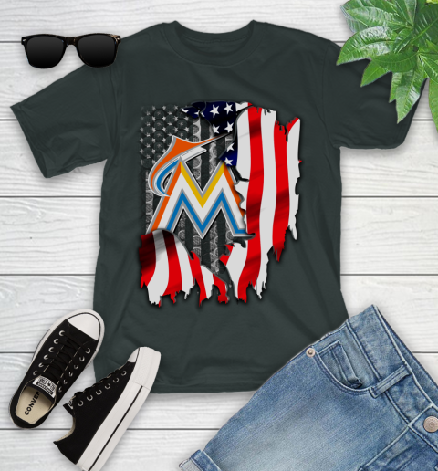Miami Marlins MLB Baseball American Flag Youth T-Shirt 6