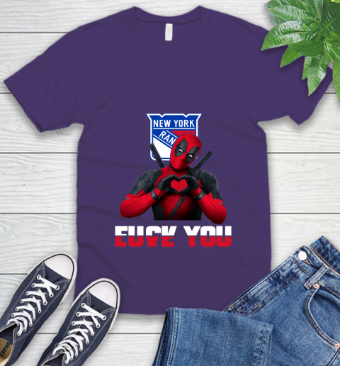 NHL New York Rangers Deadpool Love You Fuck You Hockey Sports V-Neck T-Shirt 9