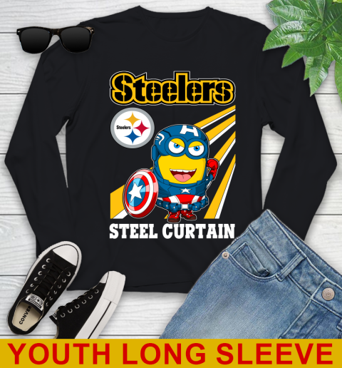 NFL Football Pittsburgh Steelers Captain America Marvel Avengers Minion Shirt Youth Long Sleeve