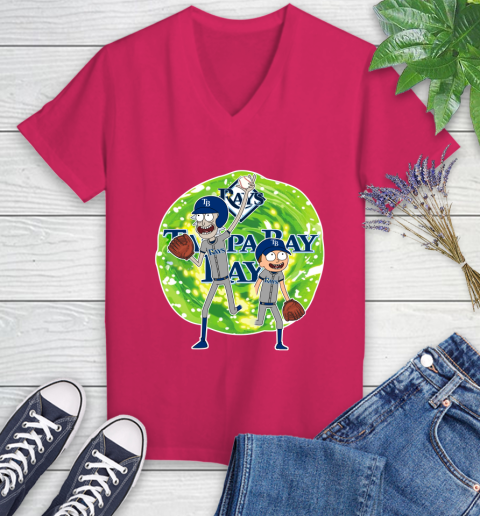 MLB Tampa Bay Rays Rick And Morty Baseball Sports Women's V-Neck T-Shirt 9