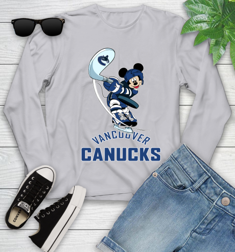 NHL Hockey Vancouver Canucks Cheerful Mickey Mouse Shirt Youth Long Sleeve 5