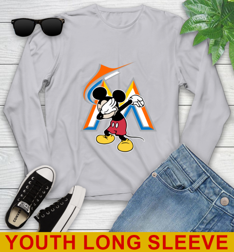Miami Marlins MLB Baseball Dabbing Mickey Disney Sports Youth Long Sleeve 6