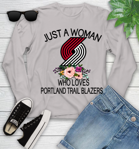 NBA Just A Woman Who Loves Portland Trail Blazers Basketball Sports Youth Long Sleeve 9