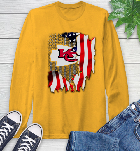Kansas City Chiefs NFL Football American Flag Long Sleeve T-Shirt 2