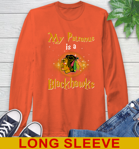 NHL Hockey Harry Potter My Patronus Is A Chicago Blackhawks Long Sleeve T-Shirt 4