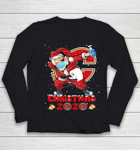 Calgary Flames Funny Santa Claus Dabbing Christmas 2020 NHL Youth Long Sleeve