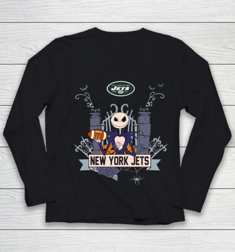 NFL New York Jets Football Jack Skellington Halloween Youth Long Sleeve