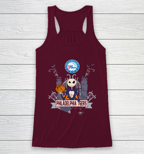 NBA Philadelphia 76ers Basketball Jack Skellington Halloween Racerback Tank 2