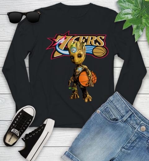 Philadelphia 76ers NBA Basketball Groot Marvel Guardians Of The Galaxy Youth Long Sleeve 2