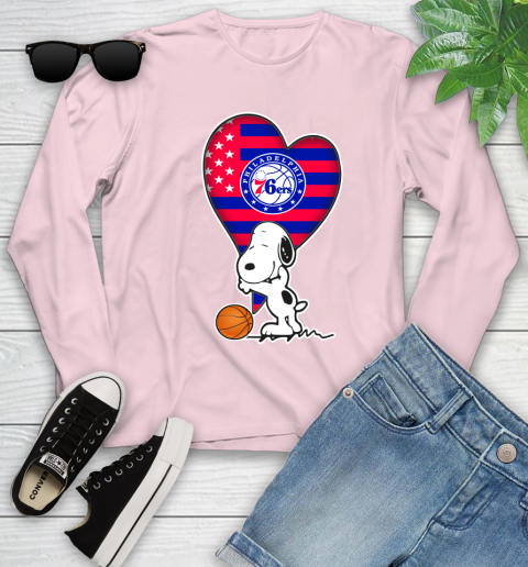 Philadelphia 76ers NBA Basketball The Peanuts Movie Adorable Snoopy Youth Long Sleeve 10