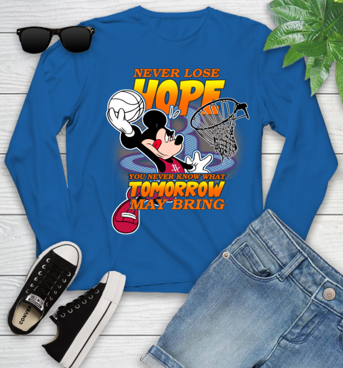 Houston Rockets NBA Basketball Mickey Disney Never Lose Hope Youth Long Sleeve 10