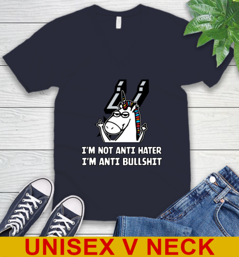 San Antonio Spurs NBA Basketball Unicorn I'm Not Anti Hater I'm Anti Bullshit V-Neck T-Shirt 3