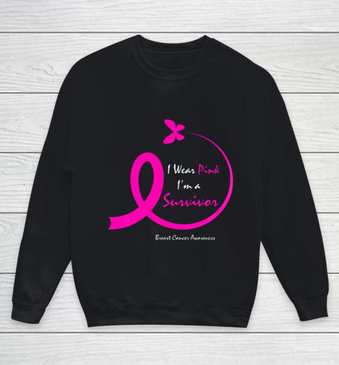 Womens Butterfly I Wear Pink I m A Survivor Breast Cancer Awareness Youth Sweatshirt