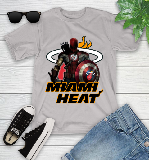 Miami Heat NBA Basketball Captain America Thor Spider Man Hawkeye Avengers Youth T-Shirt 12