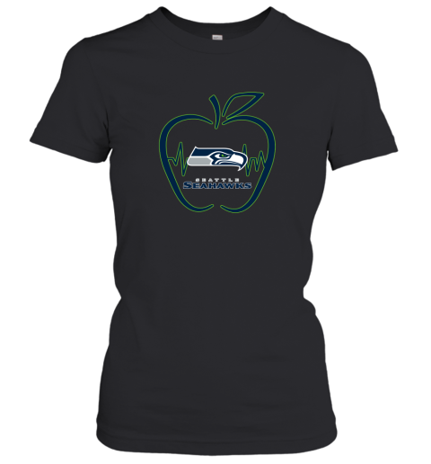 Apple Heartbeat Teacher Symbol Seattle Seahawks Women's T-Shirt