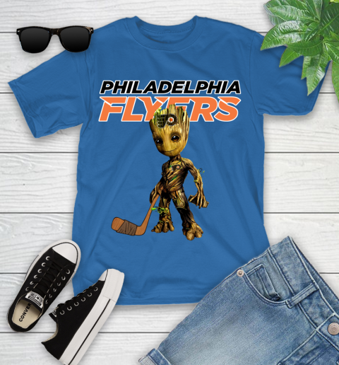 Philadelphia Flyers NHL Hockey Groot Marvel Guardians Of The Galaxy Youth T-Shirt 9