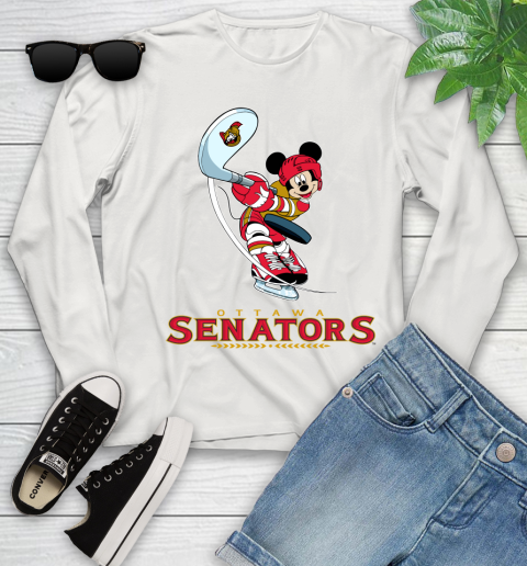NHL Hockey Ottawa Senators Cheerful Mickey Mouse Shirt Youth Long Sleeve 12