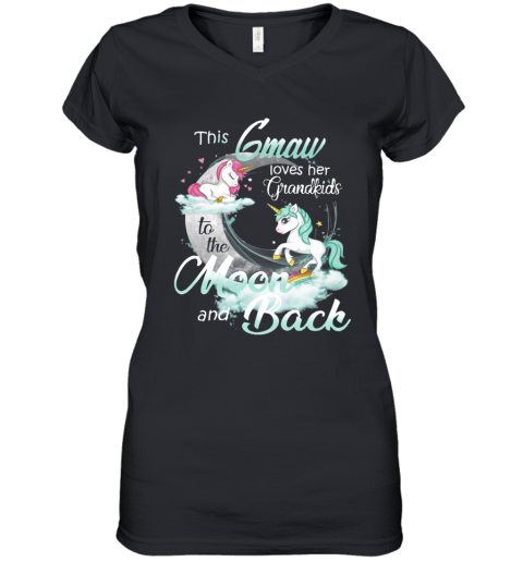 This Graw Loves Her Grandkids To The Moon And Back Unicorn Women's V-Neck T-Shirt