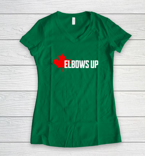 Elbows Up Canada True North Strong and Free Proud Canadian Women's V-Neck T-Shirt 3
