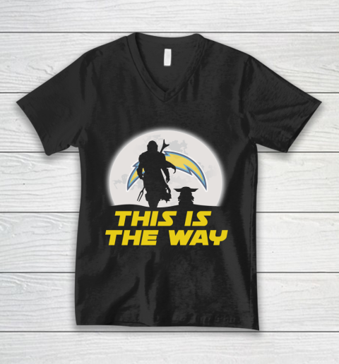 Los Angeles Chargers NFL Football Star Wars Yoda And Mandalorian This Is The Way V-Neck T-Shirt