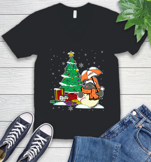 San Francisco Giants MLB Baseball Cute Tonari No Totoro Christmas Sports V-Neck T-Shirt
