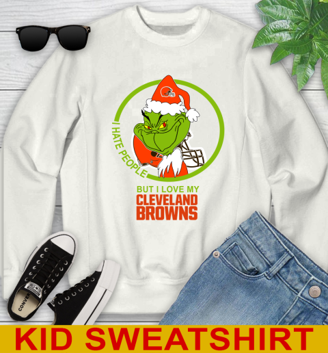 Cleveland Browns NFL Christmas Grinch I Hate People But I Love My Favorite Football Team Youth Sweatshirt