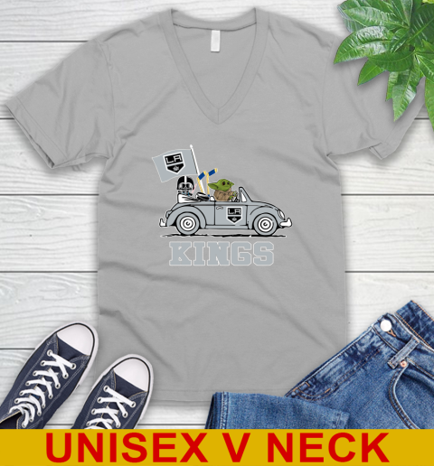 NHL Hockey Los Angeles Kings Darth Vader Baby Yoda Driving Star Wars Shirt V-Neck T-Shirt 4