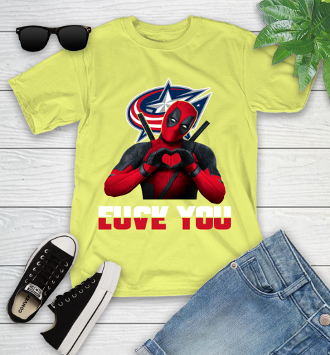 NHL Columbus Blue Jackets Deadpool Love You Fuck You Hockey Sports Youth T-Shirt 10