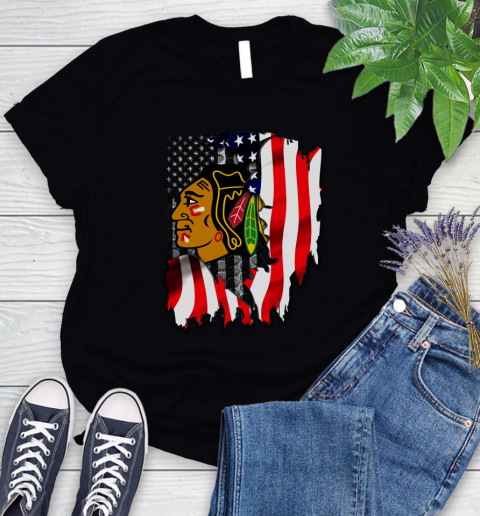 Chicago Blackhawks NHL Hockey American Flag Women's T-Shirt