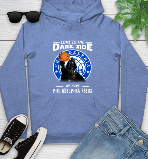 NBA Come To The Dark Side We Have Philadelphia 76ers Star Wars Darth Vader Basketball Youth Hoodie 13