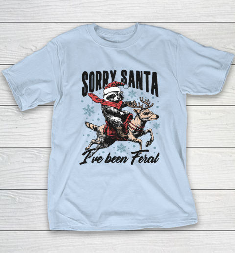 Vintage Sorry Santa I've Been Feral Raccoon Riding Horse Christmas Youth T-Shirt 5